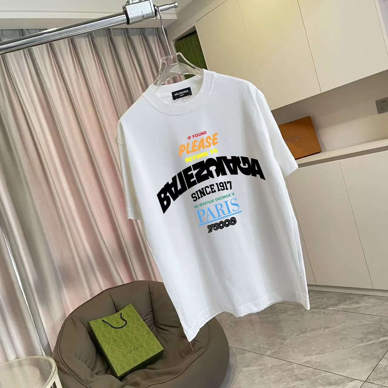 BALENCI*GA 2025 New Arrival logo 320g T Same Style Size：S M L XL XXL ：White Purple Gray